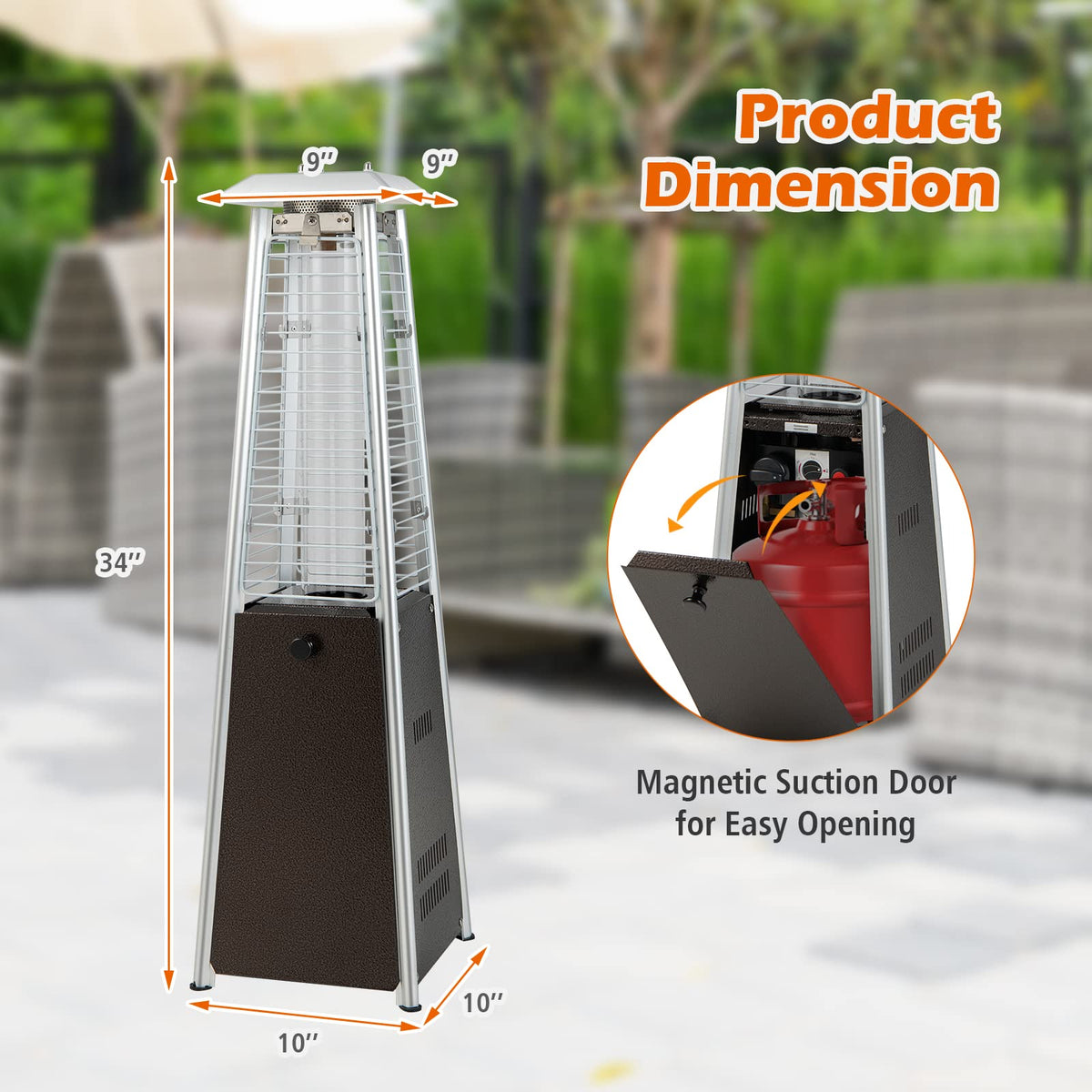 34" Pyramid Tabetop Propane Patio Heater, Bronze