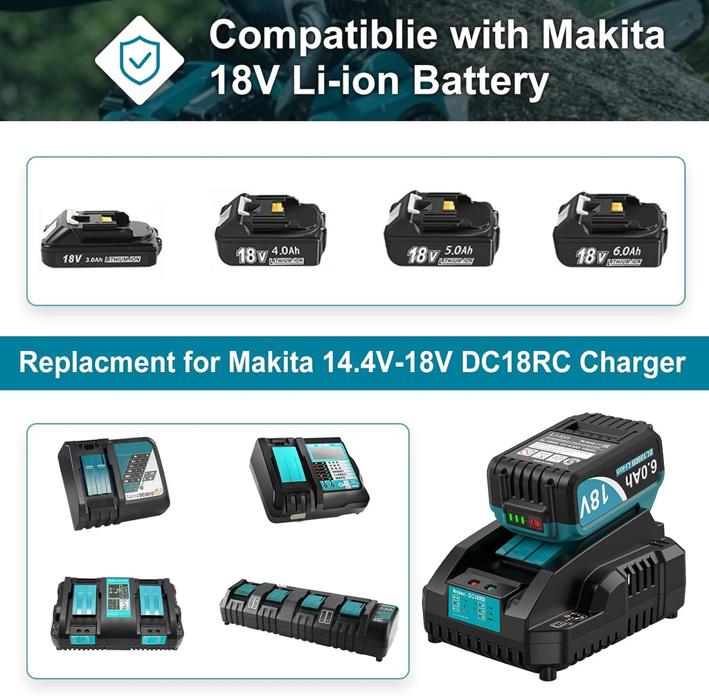 Twupixy 6000mAh 18V Battery Replacement for Makita 18V Battery and Charger DC18RC, Compatible with Makita LXT 18 Volt Batteries BL1850 BL1840 BL1830 BL1820 BL1815 Cordless Power Tools