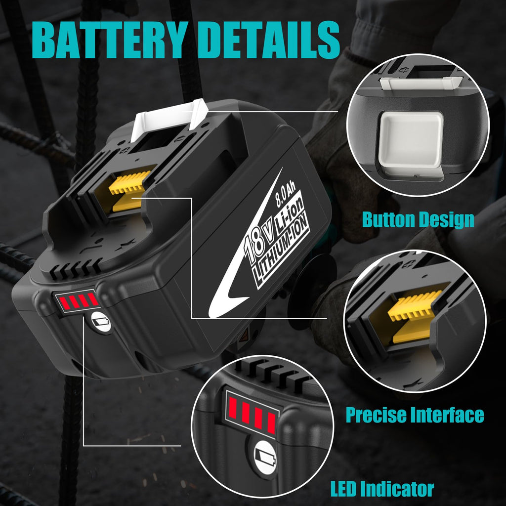 4-Pack 8.0Ah BL1860B Replacement for Makita 18V Battery with LED Light