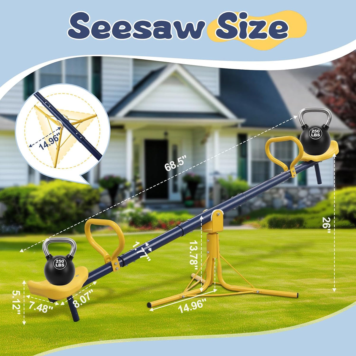 Seesaw for Kids Outdoor, Heavy Duty 250LB 360° Rotating Seesaw Outdoor Teeter Totter with Sit and Spin Design for