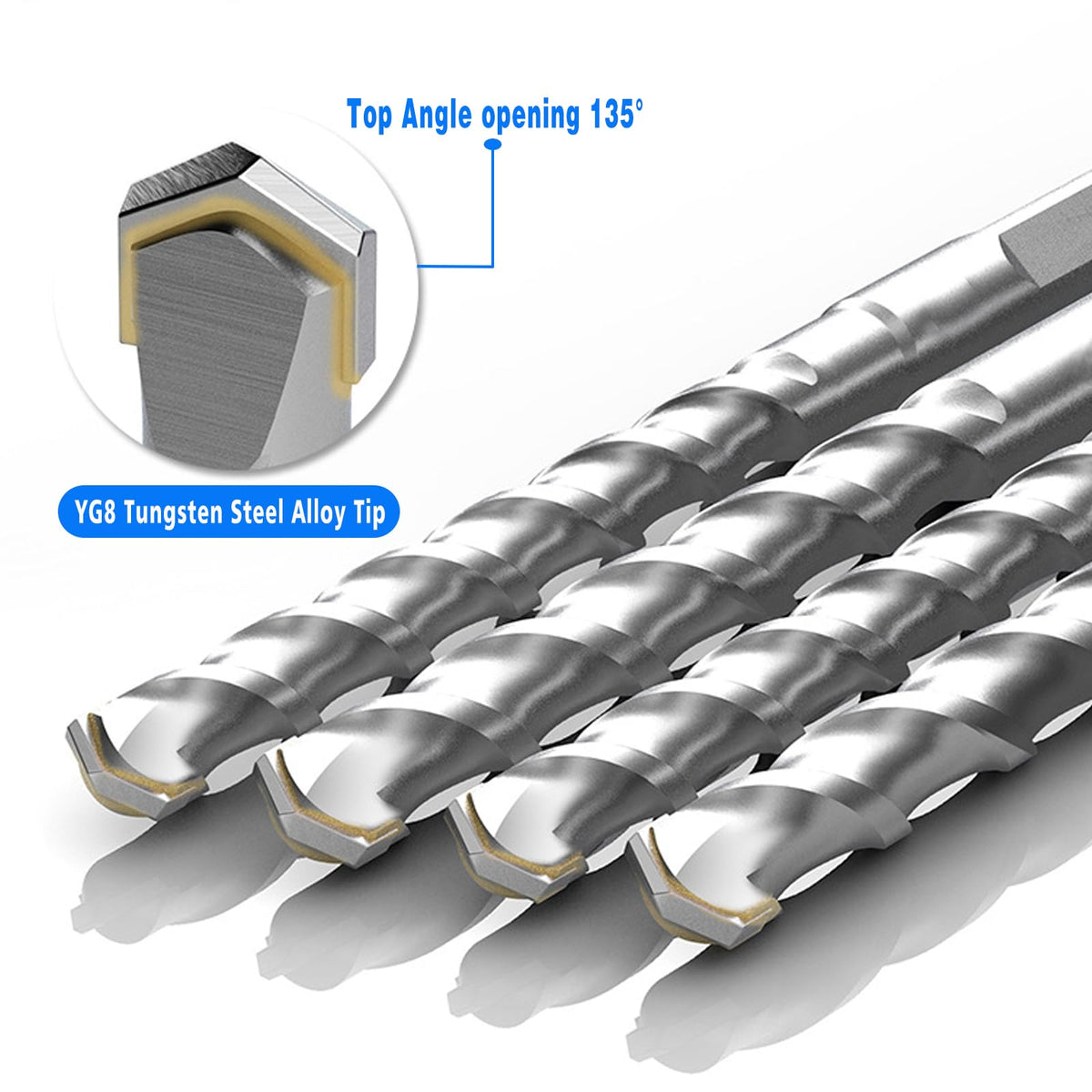 2-Piece 5/8" SDS Plus Drill Bits Rotary Hammer Drill Bit Set, Carbide Tipped for Drilling Concrete Cement Porcelain Tiles Ceramic Pots Stone Brick, Diameter 16mm, 160mm Long, SDS Plus Shank