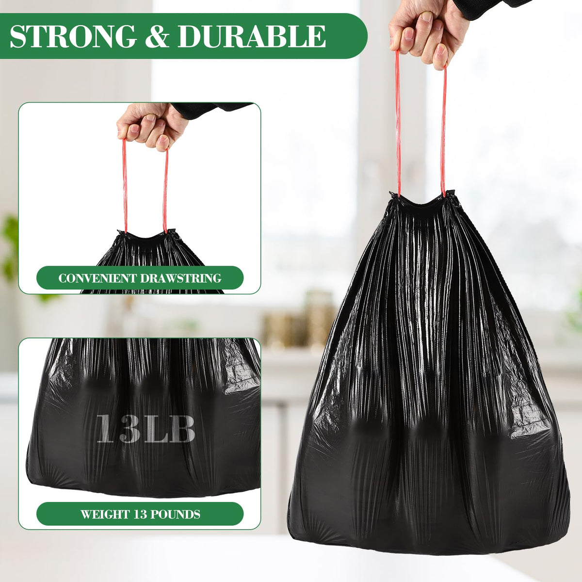 400 Counts 4 Gallon Trash Bag Drawstring Small Trash Bags, Thick Pre-separated Garbage Bags, Trash Bin Liners