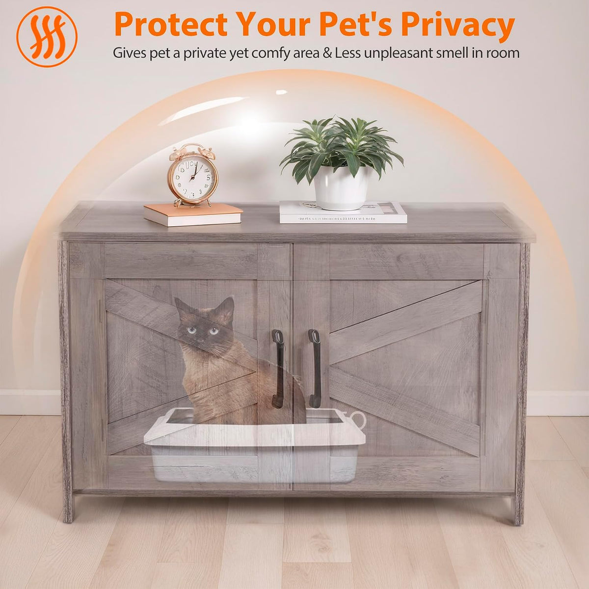 Cat Litter Box Enclosure, Litter Box Furniture Hidden, Wooden Litter Cabinet with Divider, Farmhouse Style Cat