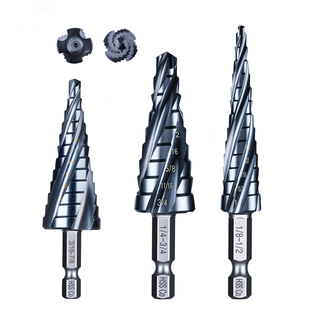 toolant M35 Cobalt Step Drill Bit Set, 3pcs, 1/8"-7/8", 1/4" Hex Shank