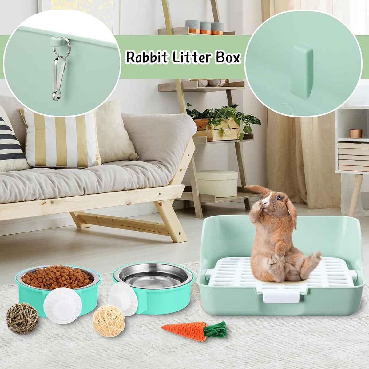 15 Pcs Rabbit Starter Kit Small Rabbit Litter Box Girls Gift Animal Grooming Kit Bunny Toys Bowl Blankets with