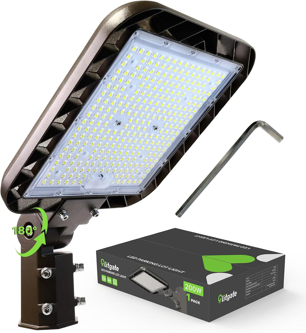 Glitgate 200W LED Parking Lot Light, 30,000LM, Slip Fitter Mount, 1 Pack