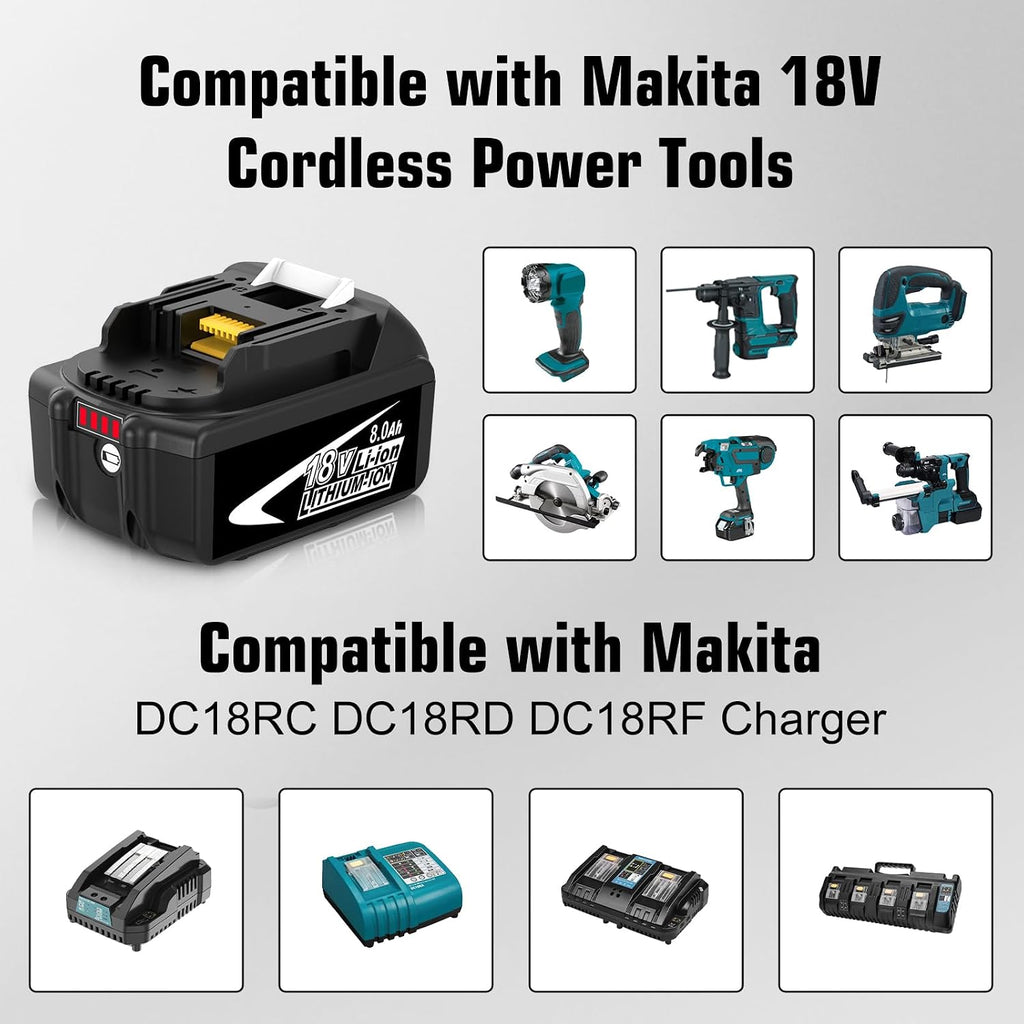 4 Packs BL1860B Battery Replacement for Makita 18V Battery 8000mAh(Black)