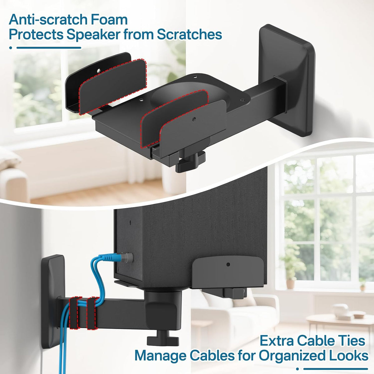 Pair of Adjustable Speaker Wall Mount for Klipsch Bookshelf Speaker Mount - Heavy Duty Side Clamping Wall Speaker