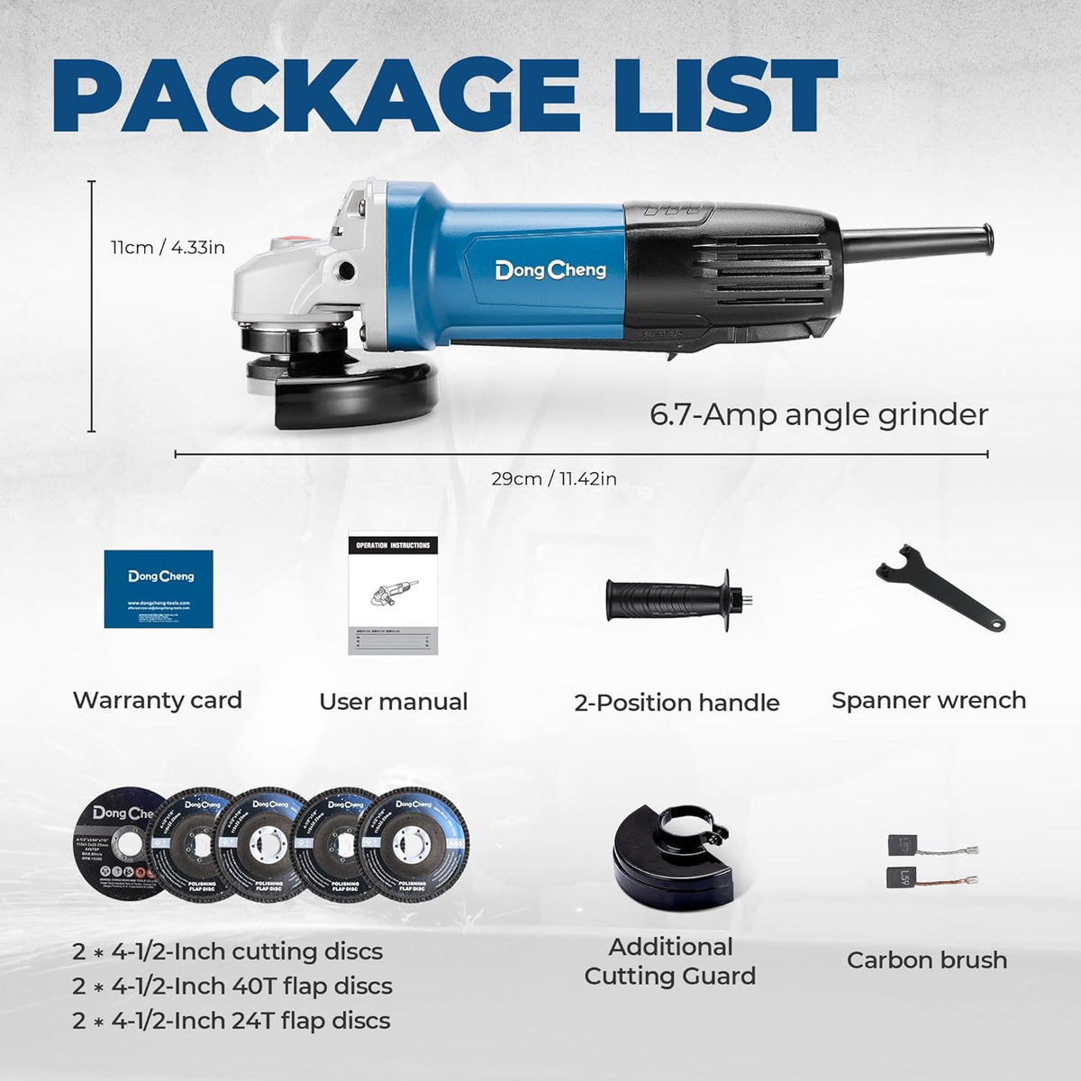DongCheng Angle Grinder, 4-1/2 Inch 6.7A 800W 11800RPM Paddle Switch Electric Grinder with Cutting & Grinding Wheels