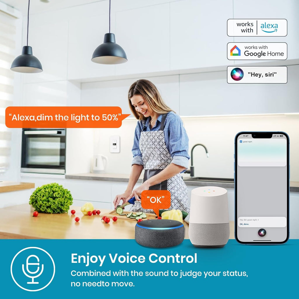 Smart Dimmer Switch 2Gang Digital Display Single-Pole 3Way Dimmer Smart Switch， 2024 New Model，Works with Siri, Alexa