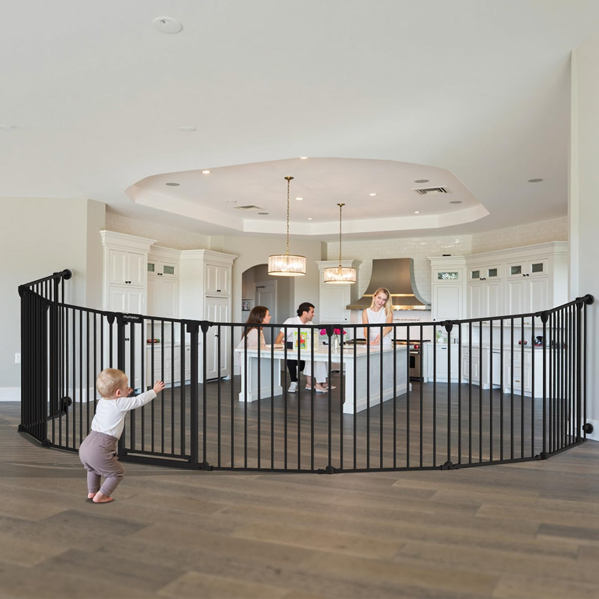 199" Extra-Wide Adjustable Hardware/Pressure-Mounted Pet & Child Safety Gate with Auto-Close Walk-Through Door for Stairs, Hallways & Wide Doorways