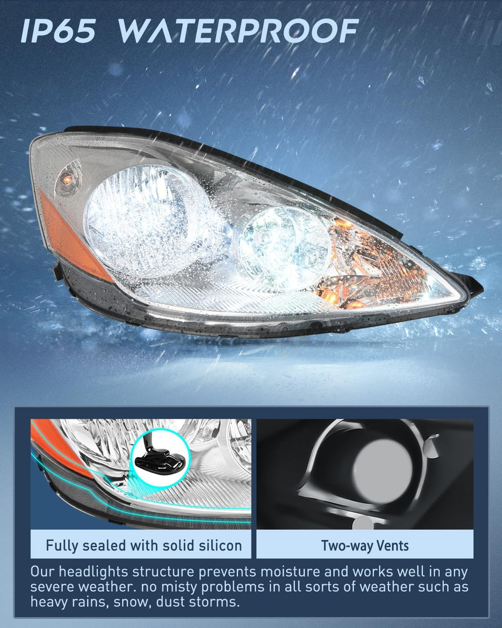 Nilight Headlight Assembly Compatible with 2006 2007 2008 2009 2010 Toyota Sienna Chrome Housing Amber Reflector Clear Lens Headlights Replacement Driver and Passenger Side