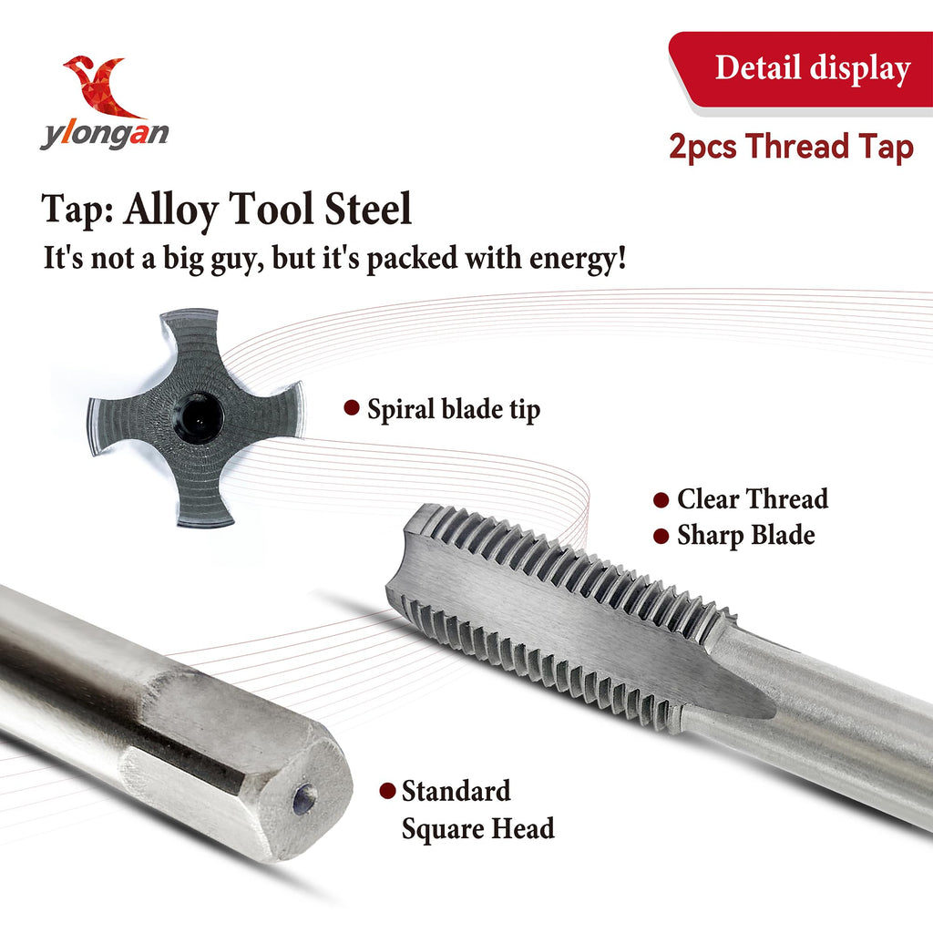 2Pcs M20x2.5 Metric Right-Hand Thread Tap, Hand Taper & Plug Tap Set