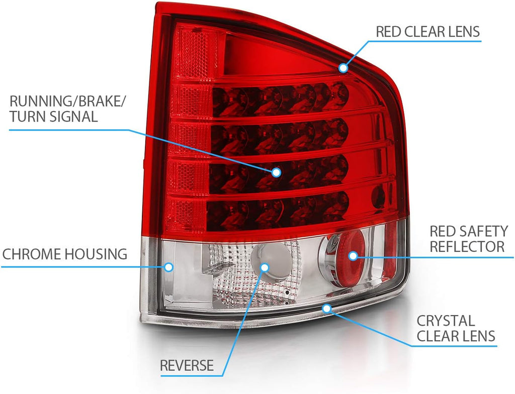 AmeriLite Red/Clear LED Replacement Brake Tail Lights Set For Chevy S-10 / G.M.C Sonoma - Passenger and Driver Side