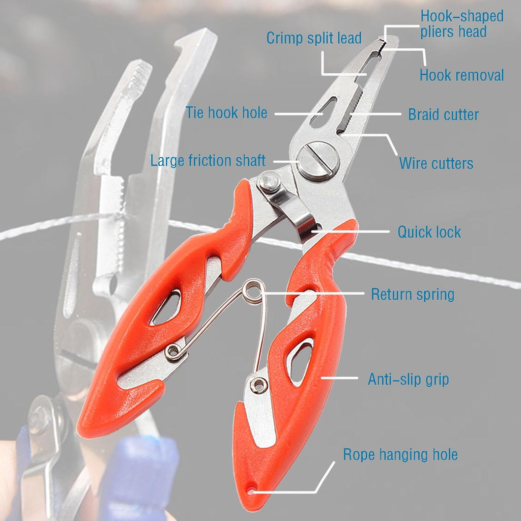 Small Fishing Pliers 2 Multi-Function Scissors Braid Cutters Lightweight Stainless Steel Fishing Tools Split Ring