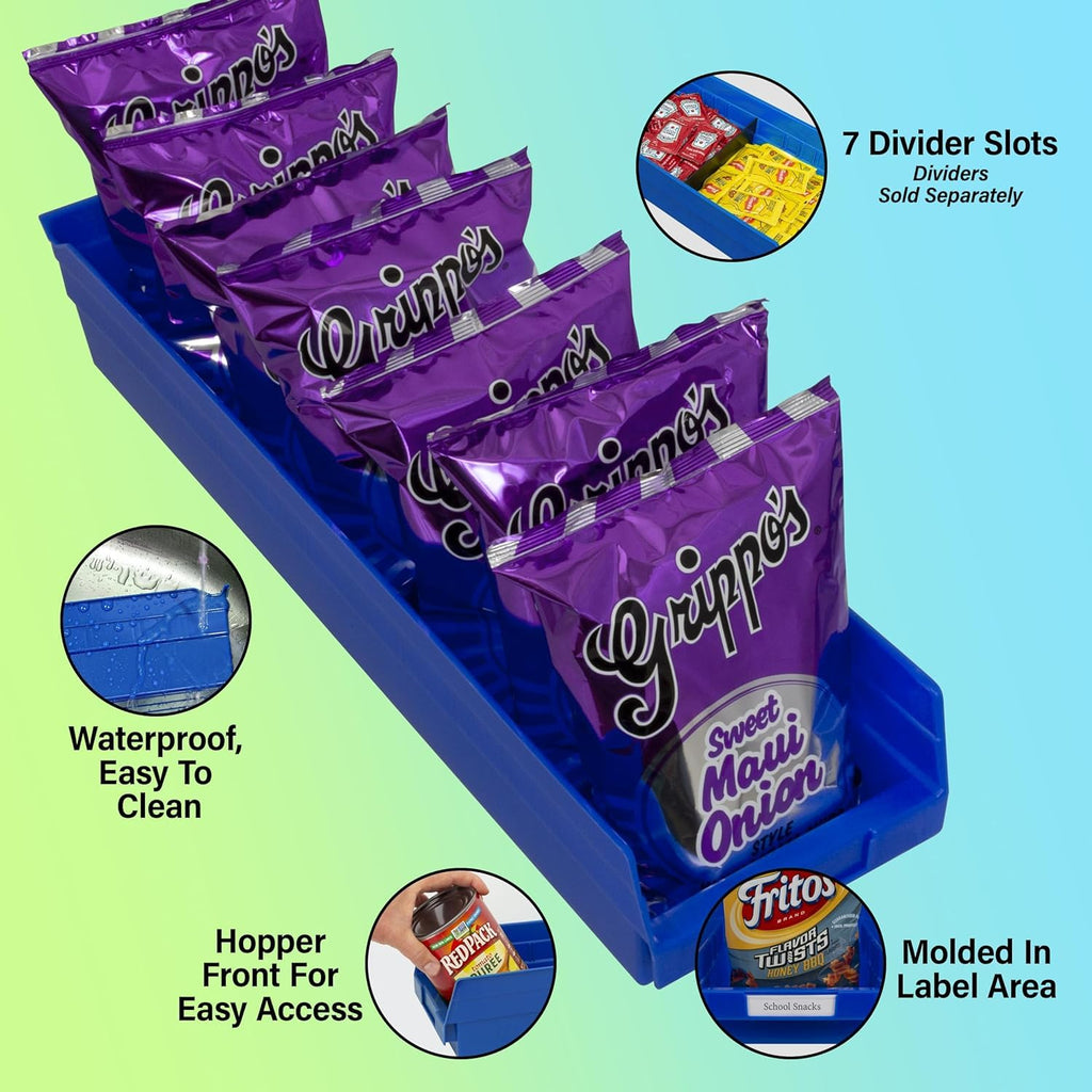30164 Heavy Duty Plastic Shelf Bins, 24"x 6.5"x 4", Blue, 6-Pk