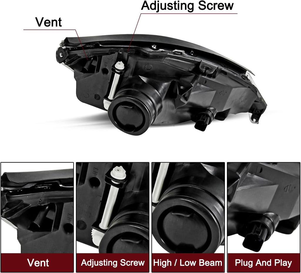 JSBOYAT Headlight Assembly Fit for 2000 to 2004 Ford Focus Halogen Type