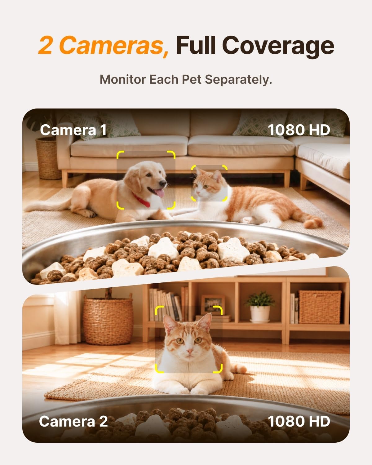 Dual-Camera Automatic Pet Feeder with 2 Bowls, 6L Smart Feeder for 2 Cats | 2K HD Video, App Control, Slow Feed Mode