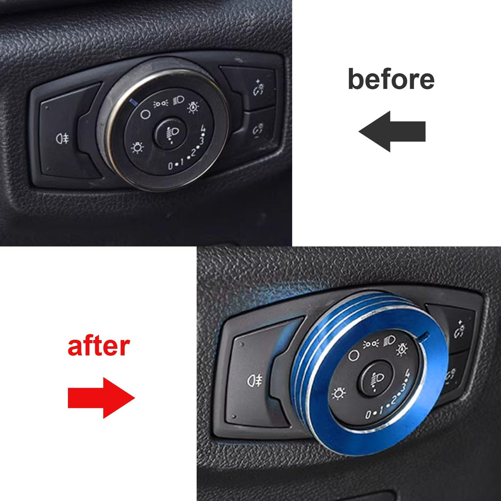x xotic tech Headlight Fog Light Switch Knob Button Trim Cover Ring, Compatible with Ford Mustang 2015-2023, F-150 2015-2020, Blue Aluminum Interior Accessories