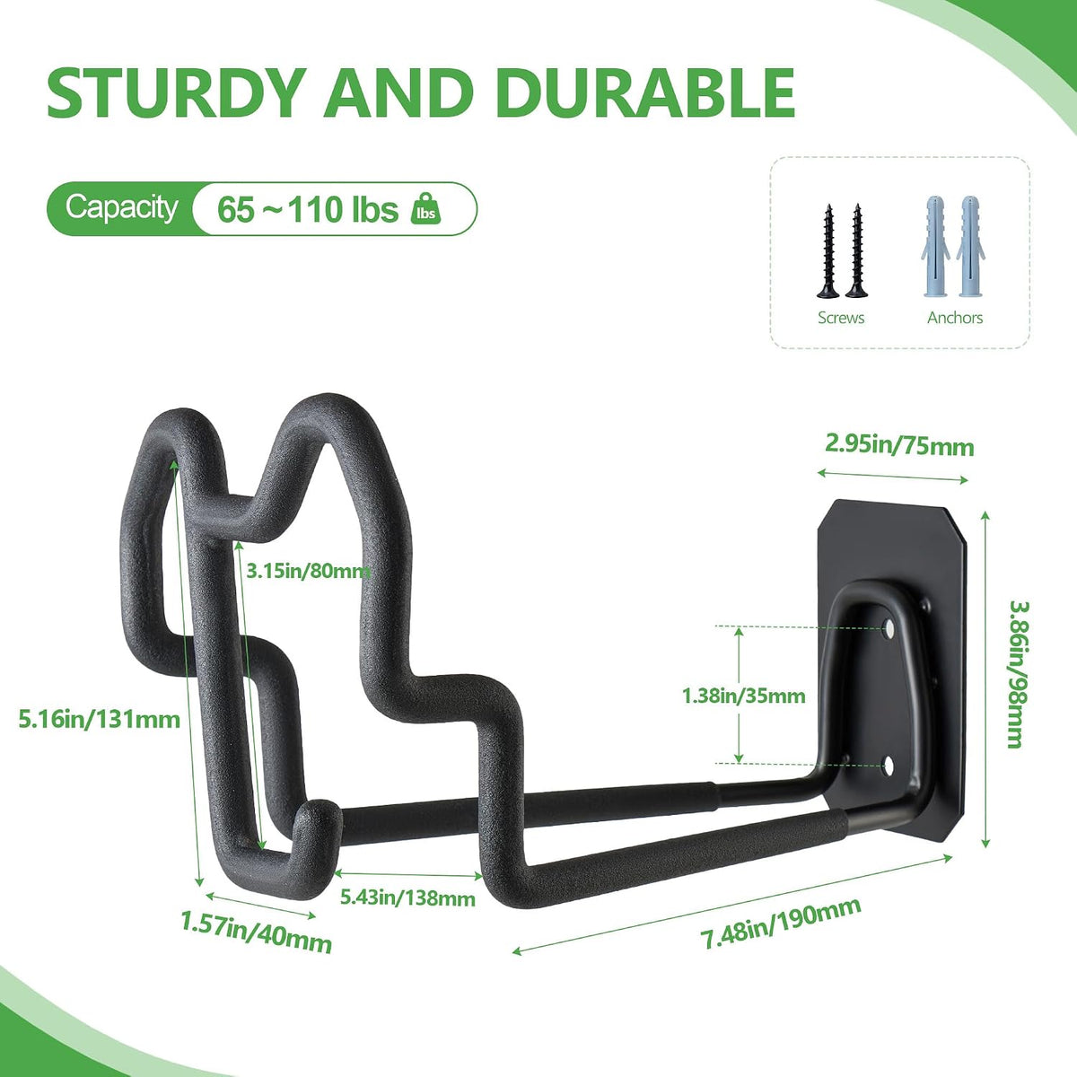 Wall Mount Hose Holder with Nozzle Slot,Rust Resistant,Matte Black | Multi-purpose heavy duty garden hose holder with