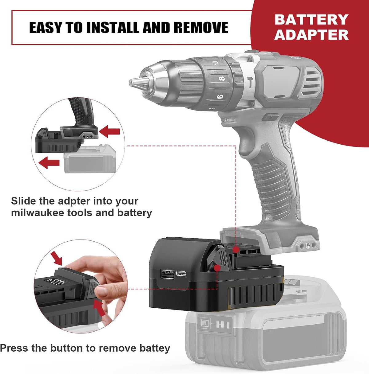 Aikeec Battery Adapter for DeWalt 20V Battery to Milwaukee 18V Tools