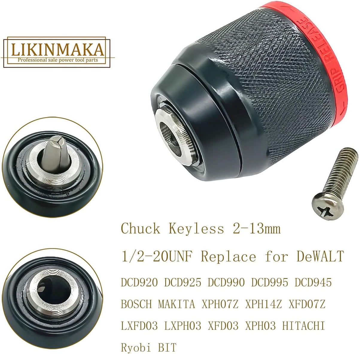 766015-4 N454251 Fit for Milwaukee 2608/2504/2606/2701/2607/2702/3404/2503 Drill Chuck 1/2-20UNF Mount 1.5-13mm Clamping Capacity
