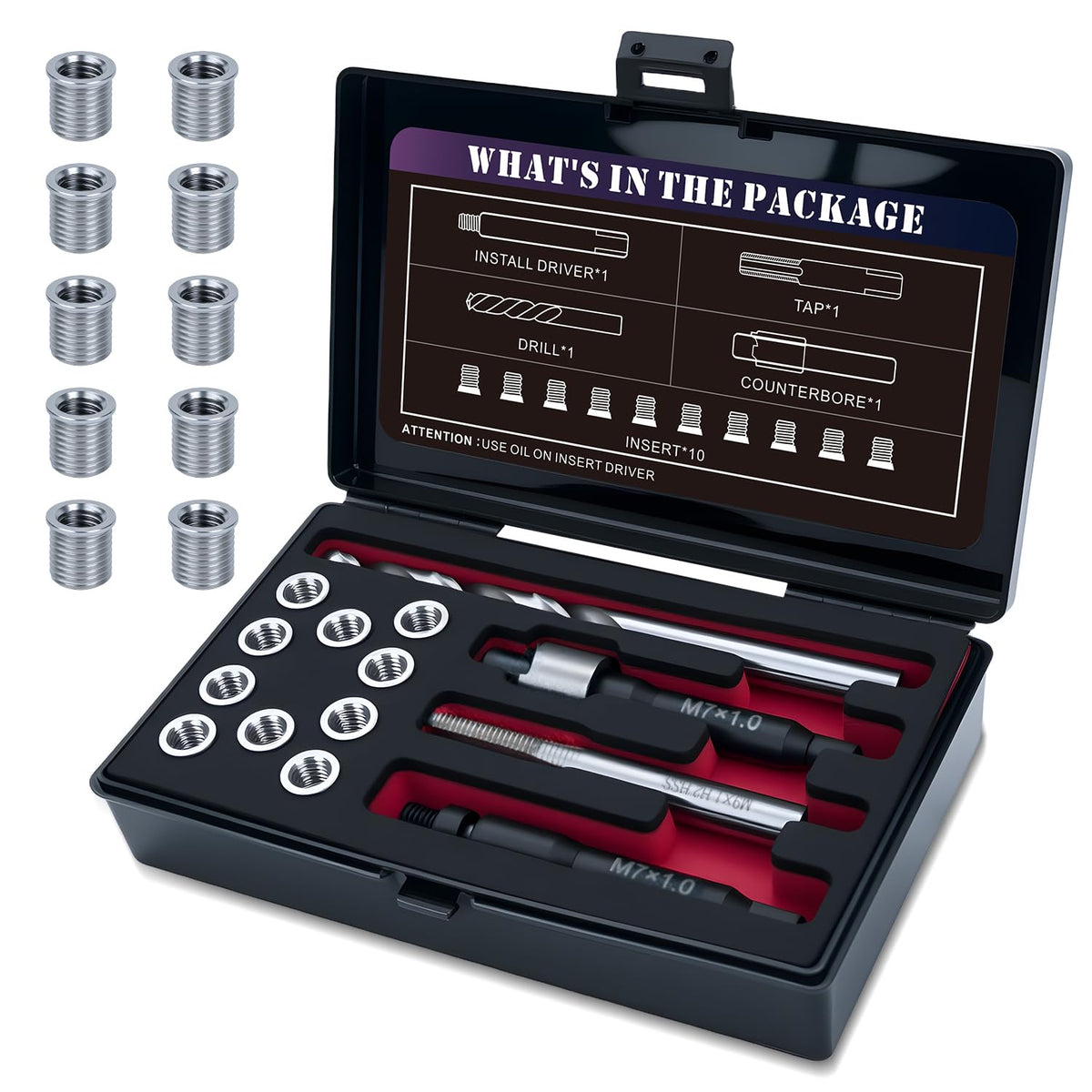 SENNMONN M7X1.0 Thread Repair Kit, 10PCS 304 Stainless Steel Solid Inserts