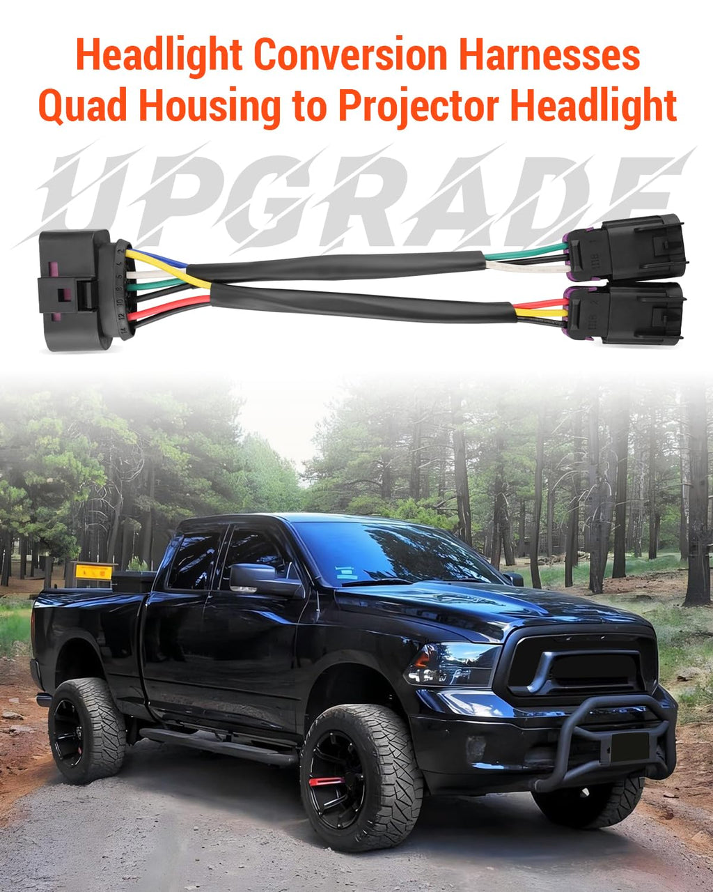 Conversion Quad Housing to Projector Headlight Harnesses Fit for Ram Truck