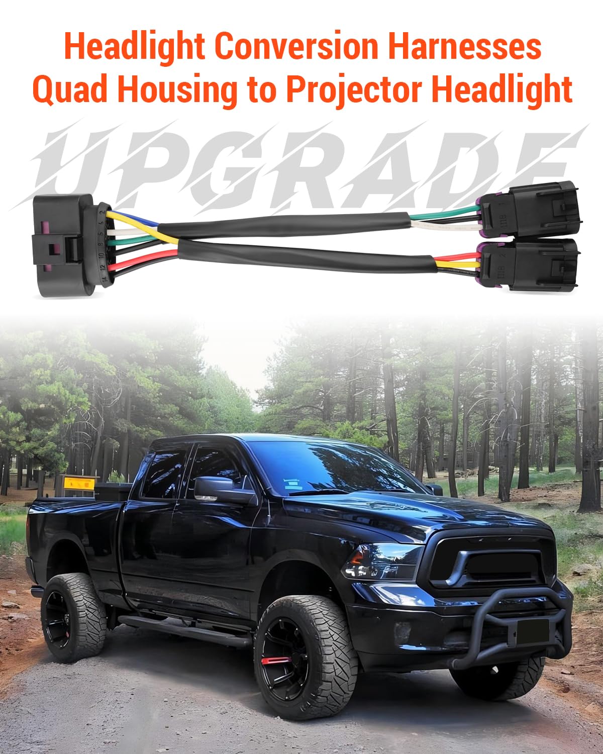 Conversion Quad Housing to Projector Headlight Harnesses Fit for Ram Truck