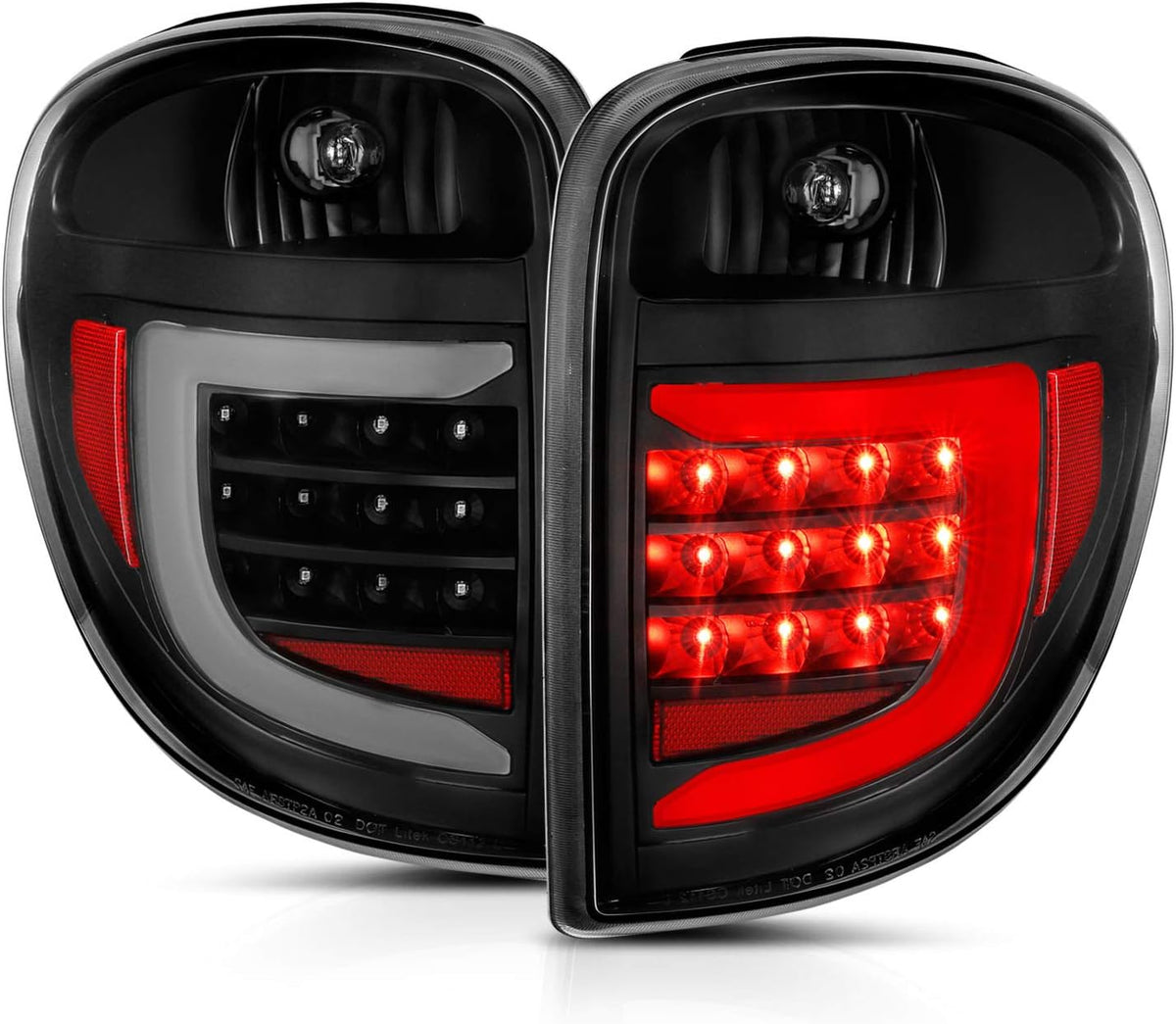 AmeriLite C-Type LED Tube Black Replacement Tail Light Assembly for 2004-2007 Dodge Grand Caravan for Chrysler Town & Country - Driver and Passenger Side