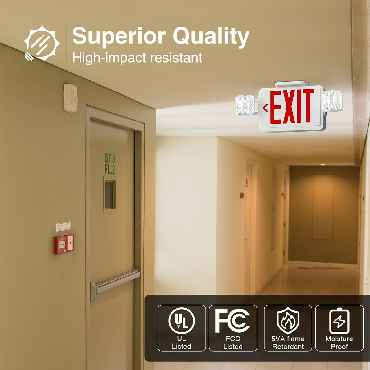 Freelicht 2 Pack Commercial Double-Sided Exit Sign with Large LED Lights