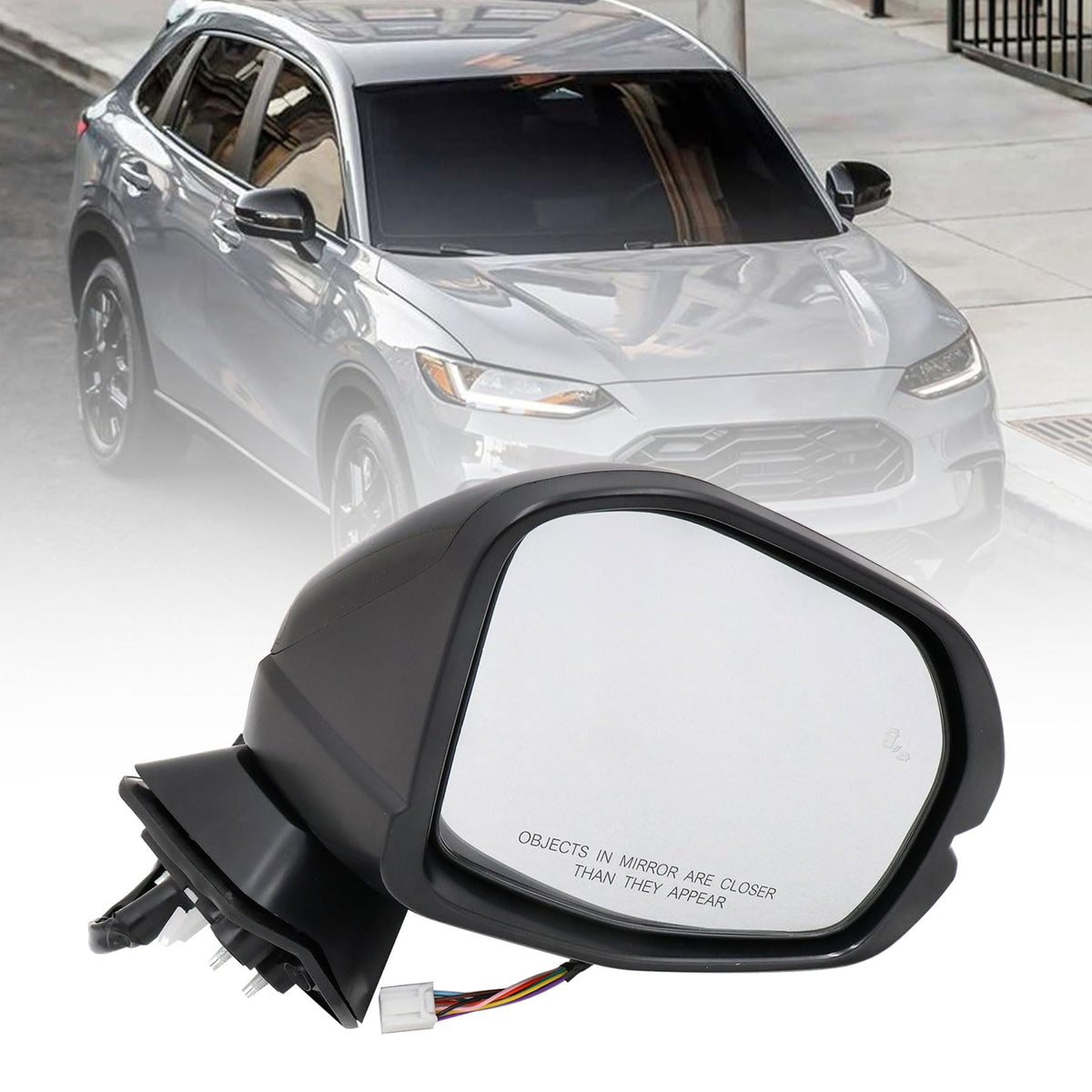 XQSMWF Passenger Right Side Door Mirror Assembly Fit for 2023-2025 Honda HR-V EX-L Sport - 8 Pins, Heated, Blind Spot, Turn Signal, Power Glass, Manual Fold - Black - Replaces 76208-3W0-A43 HO1321359