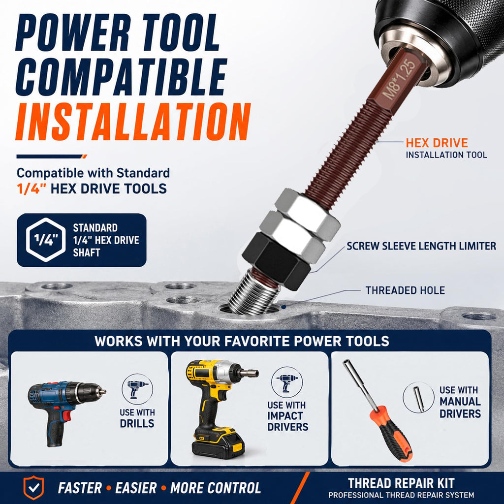 Hankewudi M8x1.25 Thread Repair Tool Compatible Power Drill with 10 Inserts