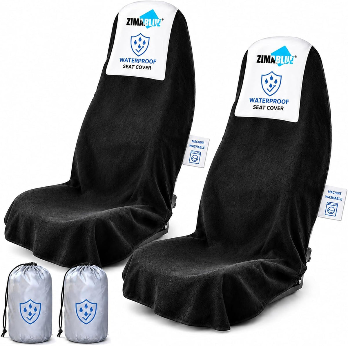 2 Pack Waterproof Towel Car Seat Covers, 1kg Heavy Duty 3-Layer Microfiber Sweat Protector, Non-Slip Machine Washable