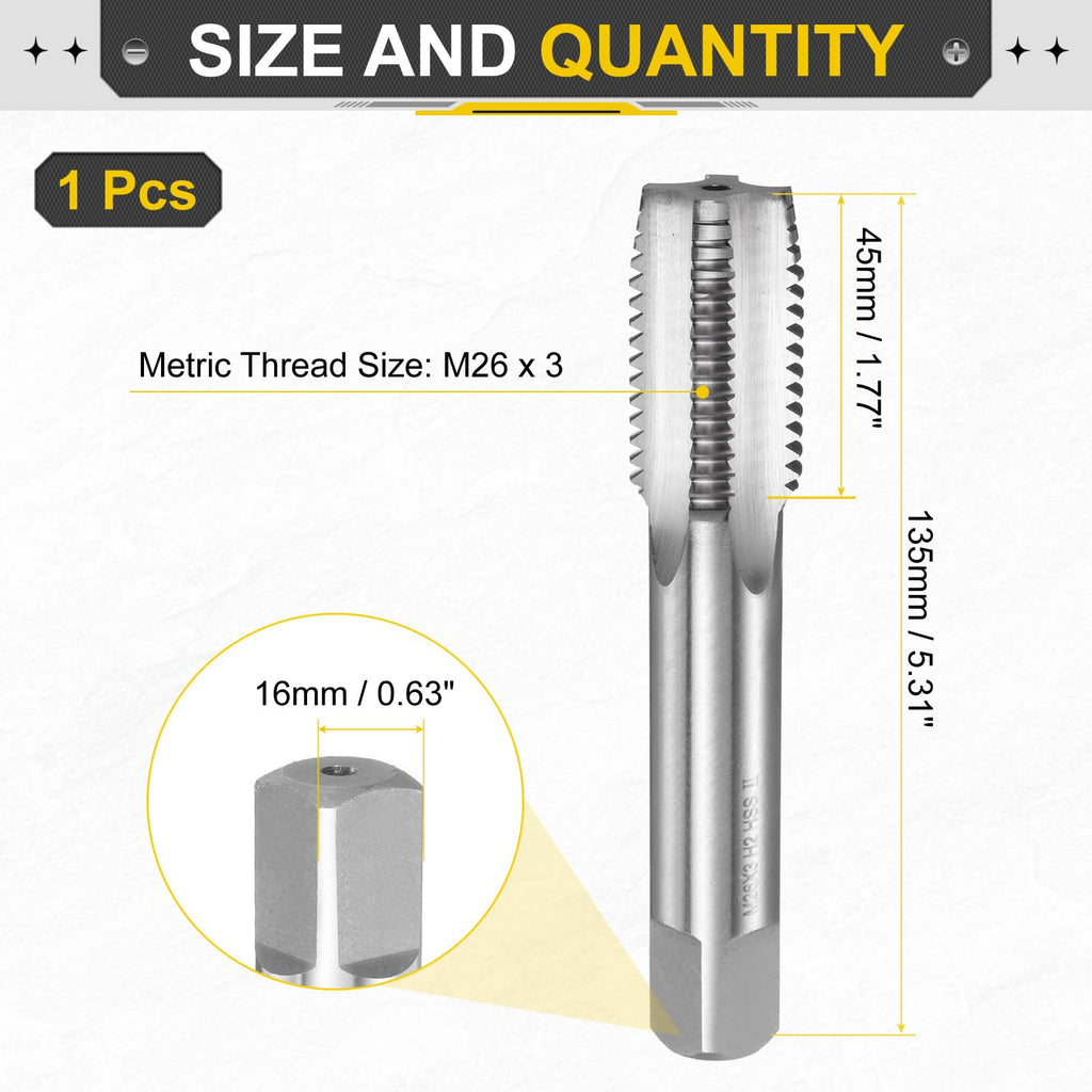 uxcell Hand Plug Tap M26x3 H2 Metric Thread Plug Style Taps HSS6542