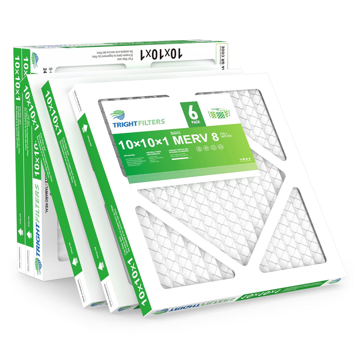 10x10x1 Air Filter 6 Pack, MERV 8 Filter Replacement
