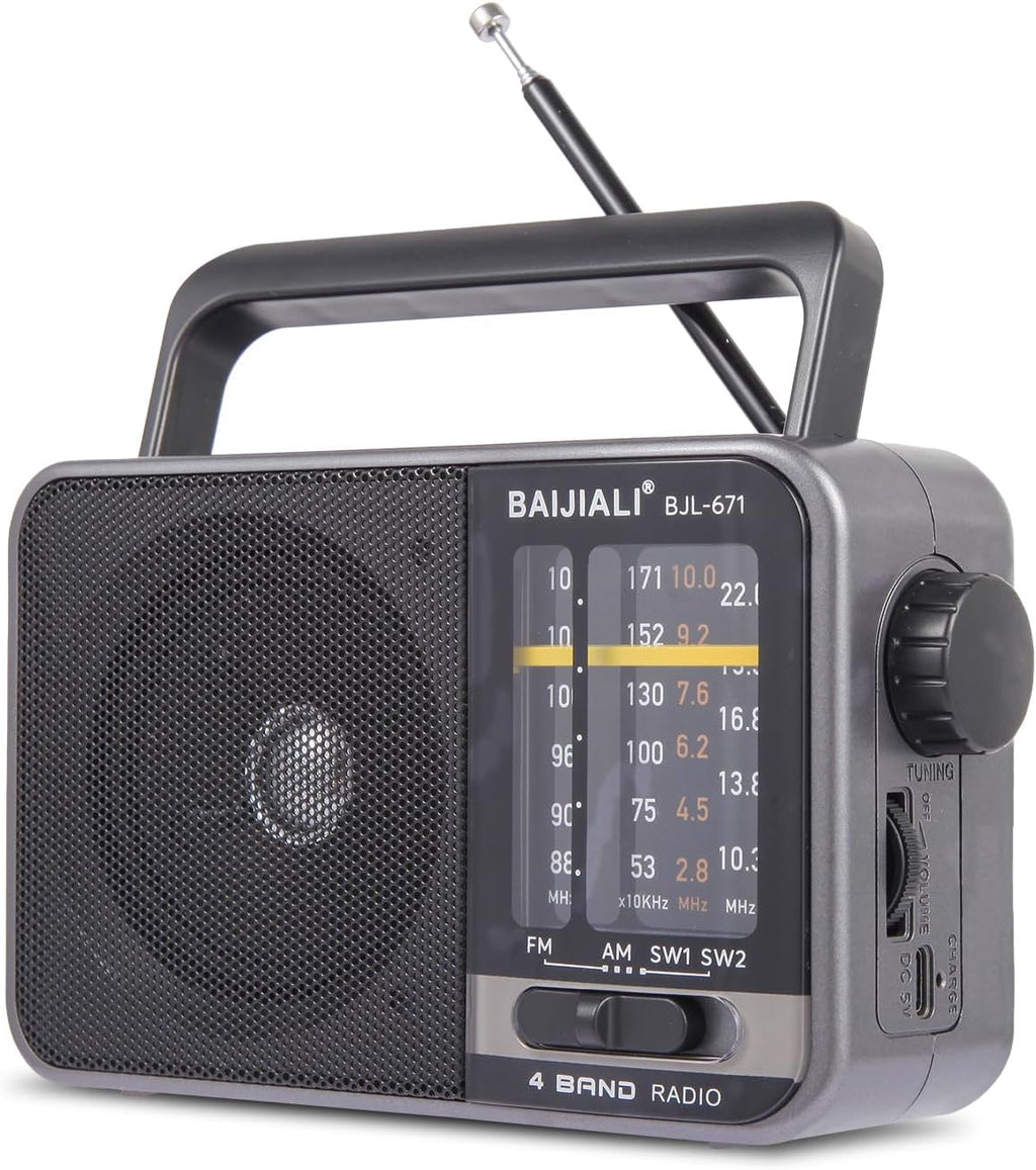 Portable AM/FM Transistor Radio with Loud Speaker, Battery or USB Powered | Compact Emergency Radio for Indoor