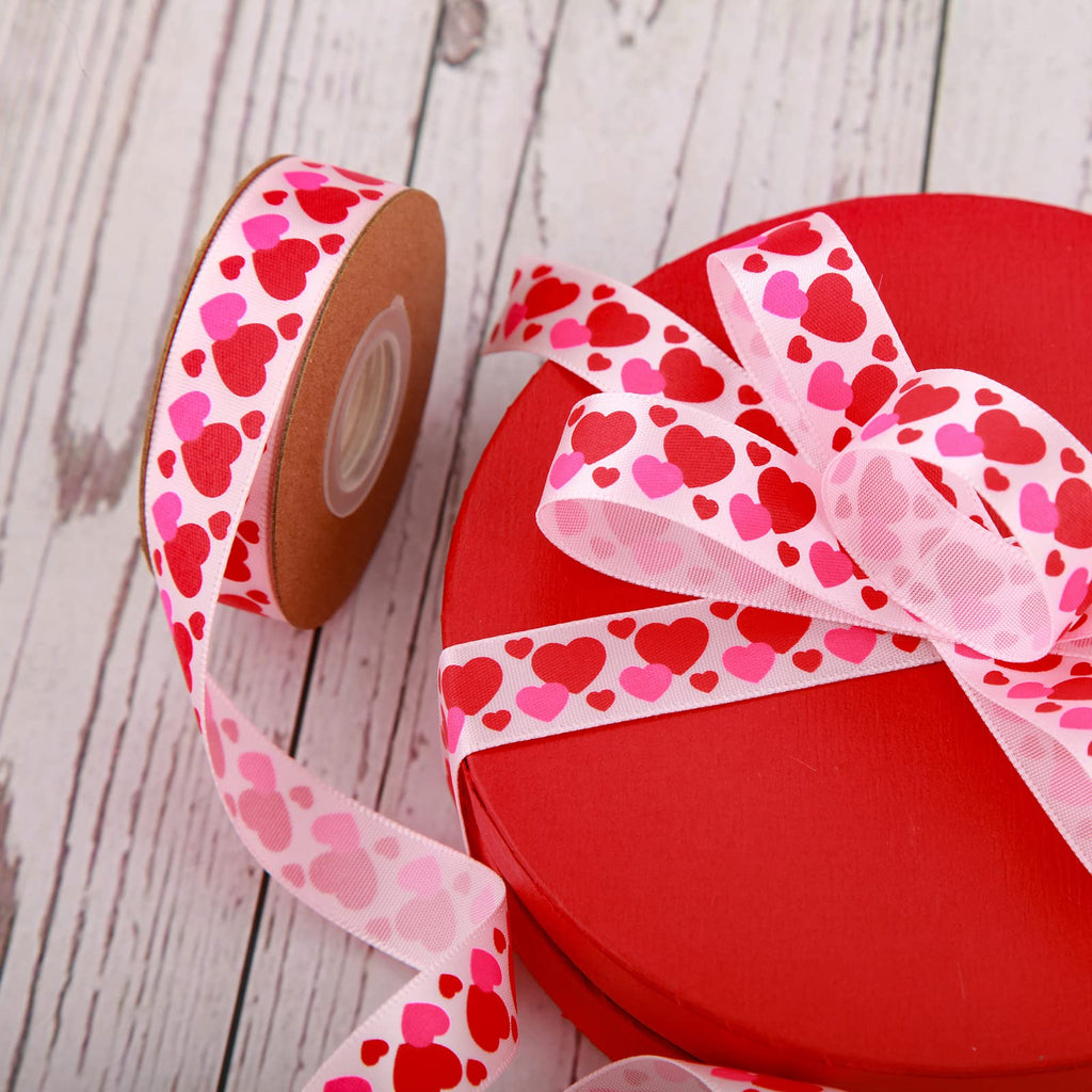 10 Yards 5/8 Inch Valentine's Day Ribbons Pink and Red Heart Satin Ribbon for Wrapping Party DIY Craft Decoration