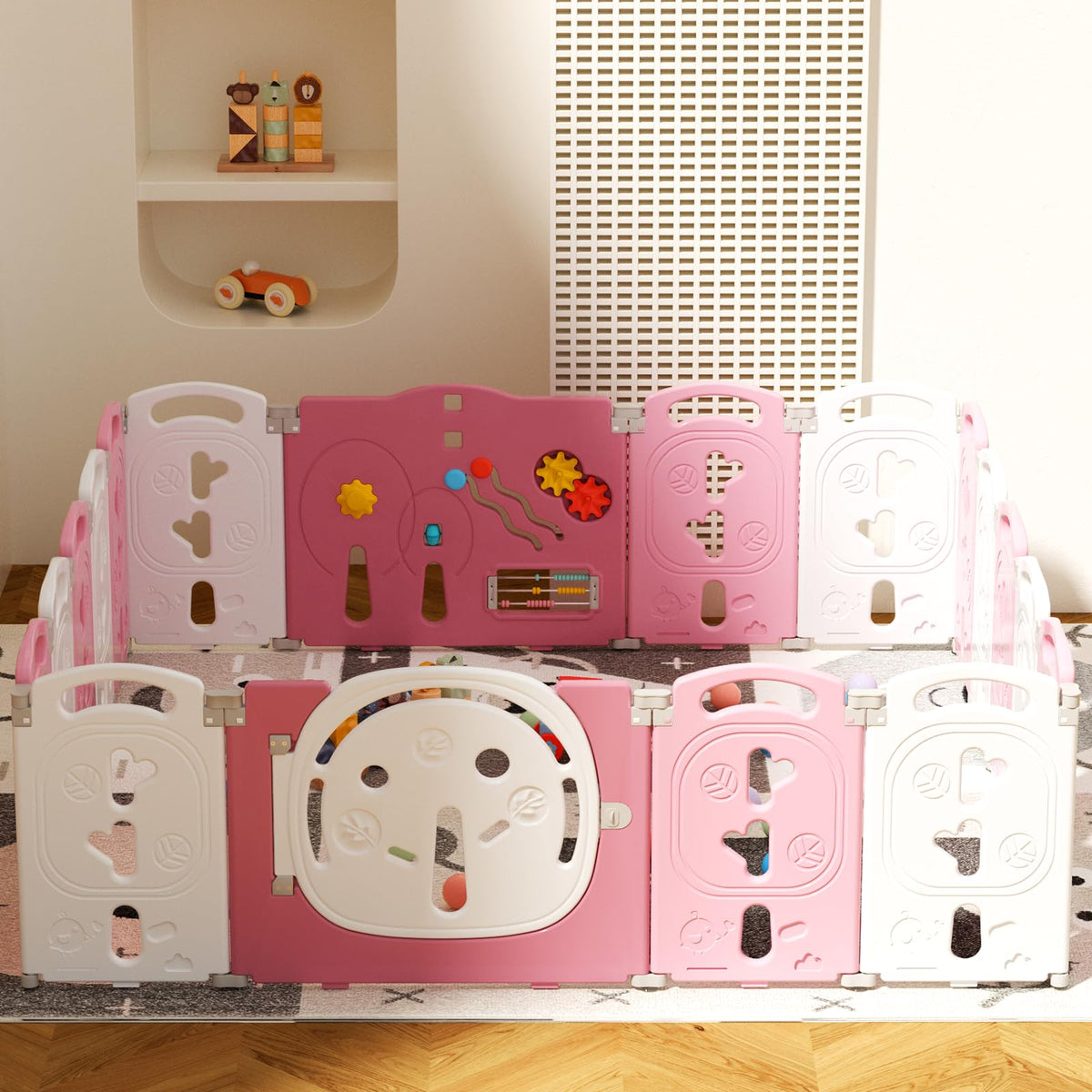 18-Panel Modular Foldable Baby Playpen & Safety Activity Yard with Locking Walk-Through Gate for Infants & Toddlers
