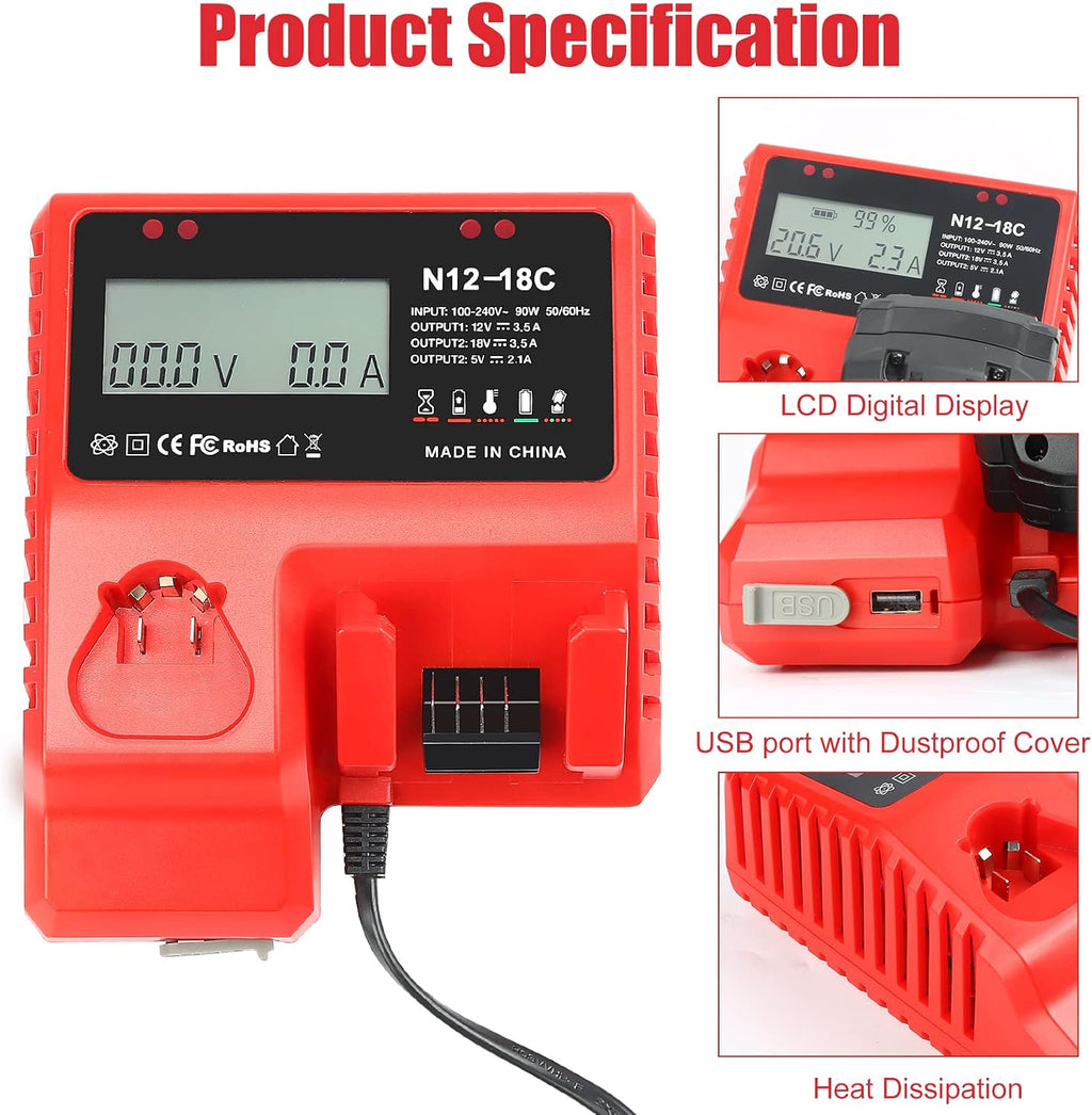 Abeden 18V Charger Replacement for Mliwaukee M18 Charger