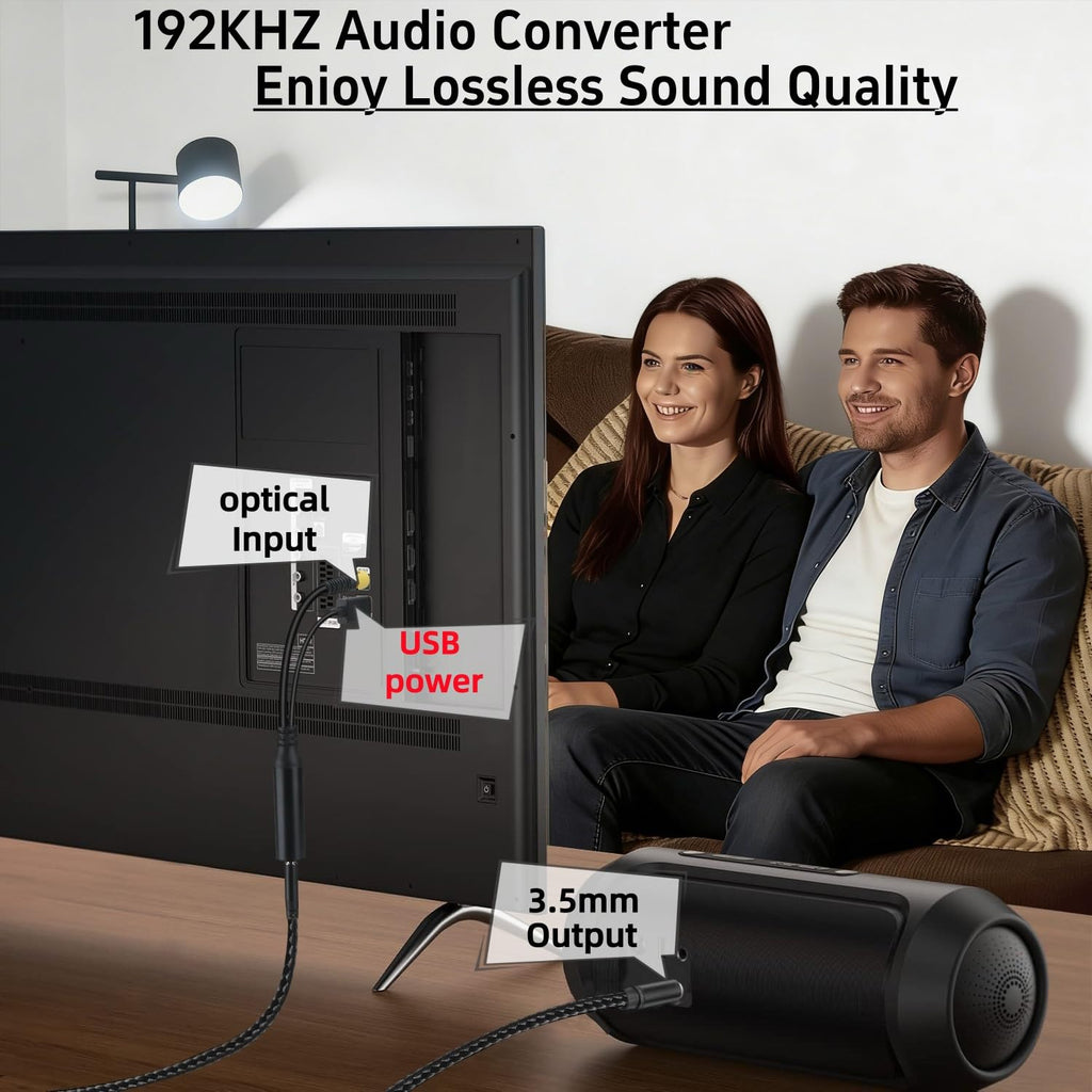 192KHz DAC Optical to 3.5mm Converter,Optical Audio Cable to AUX Cable Adapter,Digital to Analog Audio Converter for