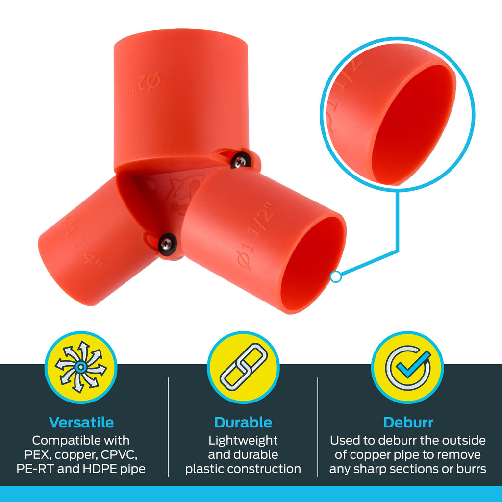 SharkBite 1-1/4 to 2 Inch Depth Gauge and Pipe Deburring Tool, Copper, PEX, CPVC, PE-RT, HDPE, UXLG03