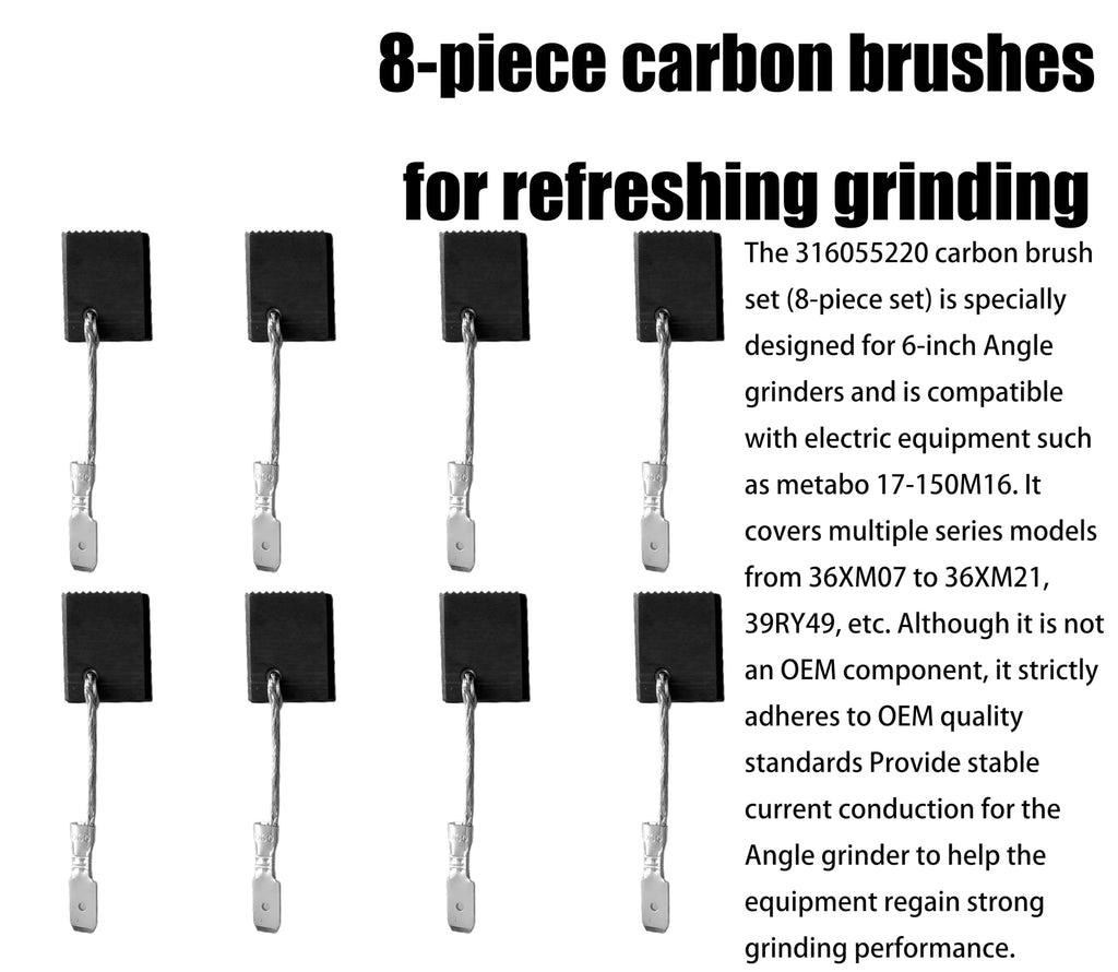 8Pcs 316055220 Carbon Motor Brush Set Material Graphite consumable brus for WEP 15-150 Angle Grinder,for Metabo 316055220 Power Tools Replacement Parts Fit Carbon Brush, Circular Saws,Wood Saws