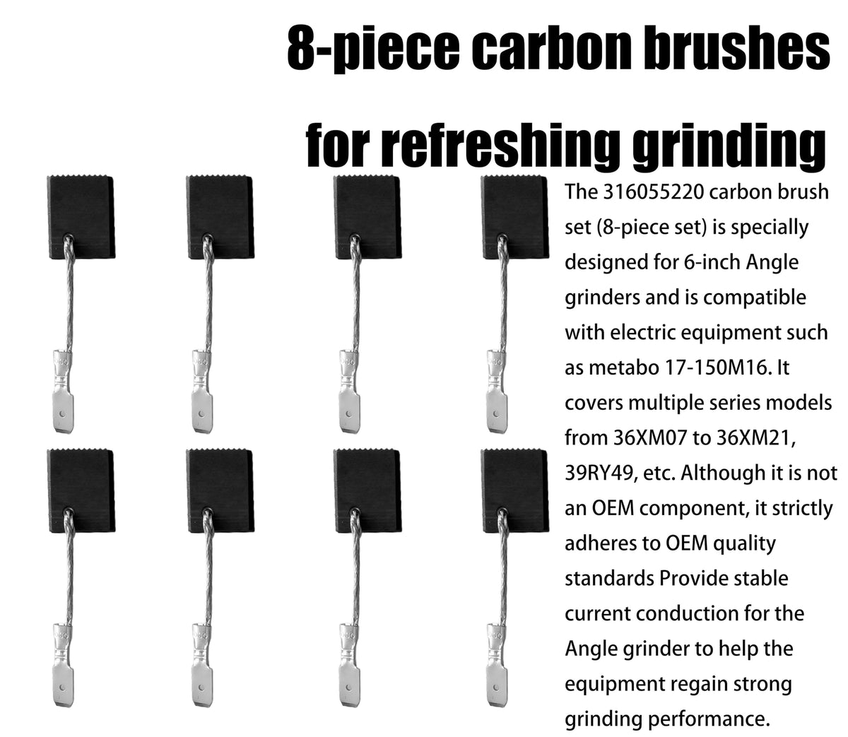 8Pcs 316055220 Carbon Motor Brush Set Material Graphite consumable brus for WEP 15-150 Angle Grinder,for Metabo 316055220 Power Tools Replacement Parts Fit Carbon Brush, Circular Saws,Wood Saws