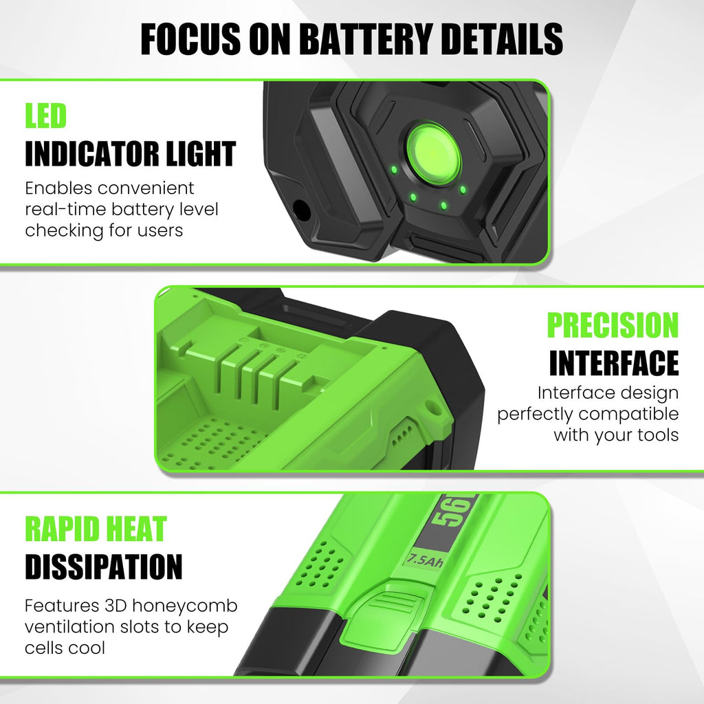 1PACK 56V Replacement Battery for EGO Battery 7.5Ah with LED Indicator