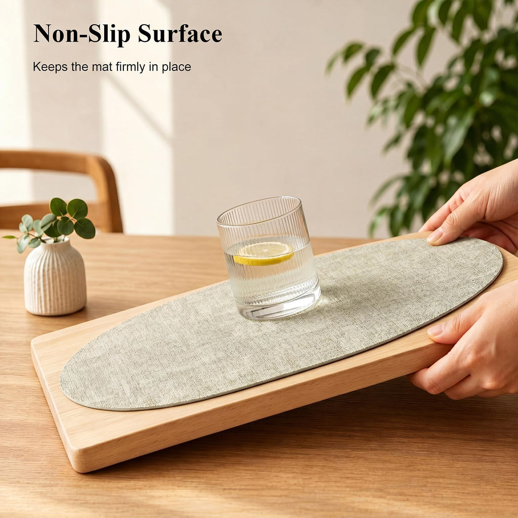 Faux Leather Oval Placemats Set of 6, Sage Green