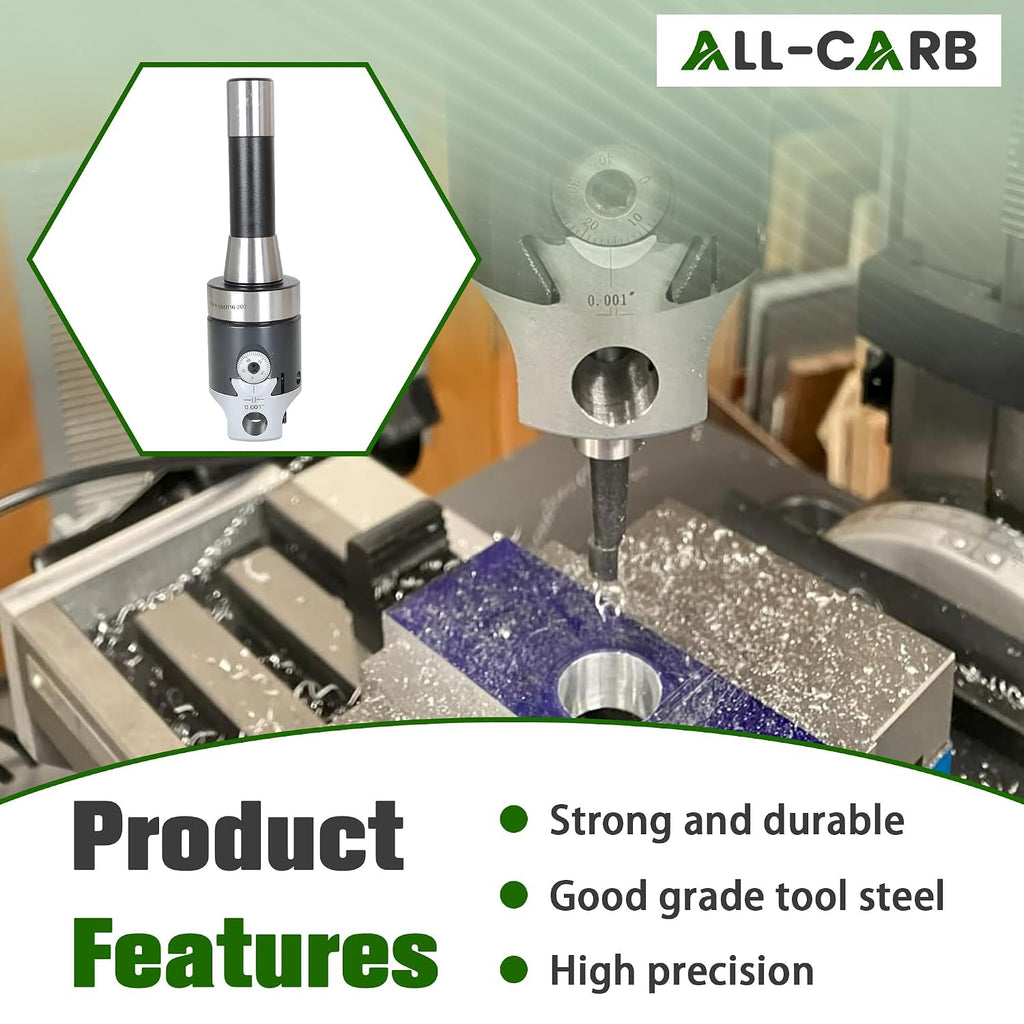 ALL-CARB 2" Boring Head R8 Shank 9 Pcs Boring Bars, 1/2" Carbide Boring Bar