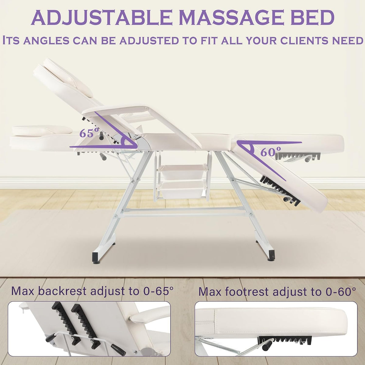 Esthetician Bed Tattoo Chair for Artists w/ 2Tray&Rolling Stool