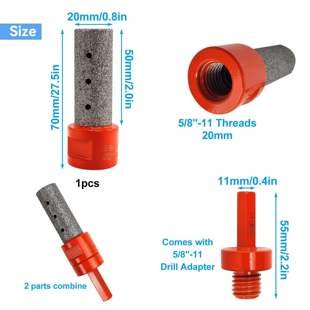 3 PCS Kit Professional Diamond Chamfering Set, Tile Cone Grinder Bit with 5/8"-11 Drill Adapter, Countersink Drill Bits Set, Tile Drill Bits, Diamond Core Hole Saw Drill Kit for Glass Ceramic