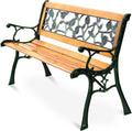 50'' Patio Park Garden Bench, Outdoor Furniture Rose Cast Iron | Porch Loveseat for 2 Person with Hardwood Frame and